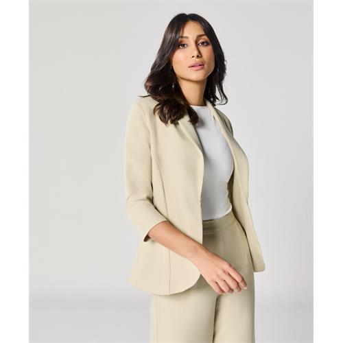 Curved Label Collared Classic Jacket- Beige