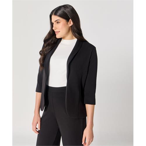 Curved Label Collared Classic Jacket- Black