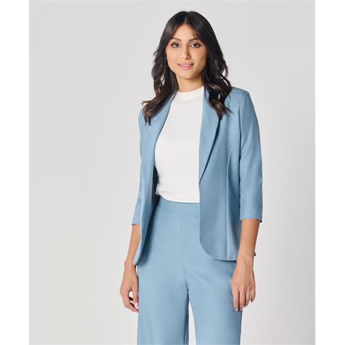 Curved Label Collared Classic Jacket- Light Blue