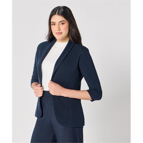 Curved Label Collared Classic Jacket- Navy Blue