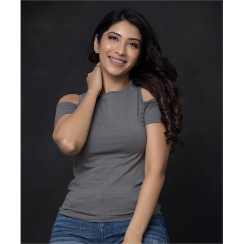 Dark Grey Color Cold Shoulder T-shirt