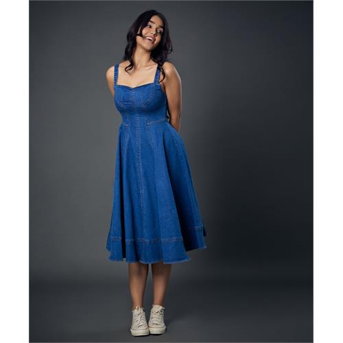 Denim Sweetheart Dress With Wide Straps