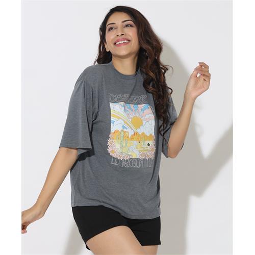 Desert Dream Printed Gray Marl Oversize TShirt