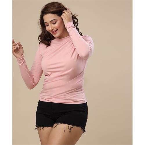 Detailed High Neck Long Sleeve Pink Top