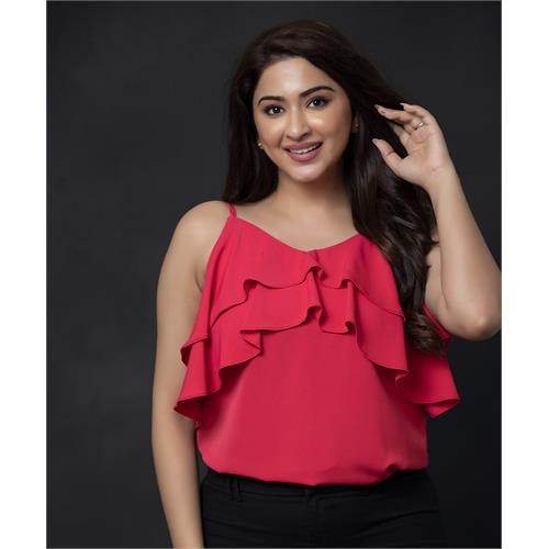 Double Frilled Chiffon Hot-Pink Top