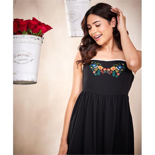 Embroidered Black Dress