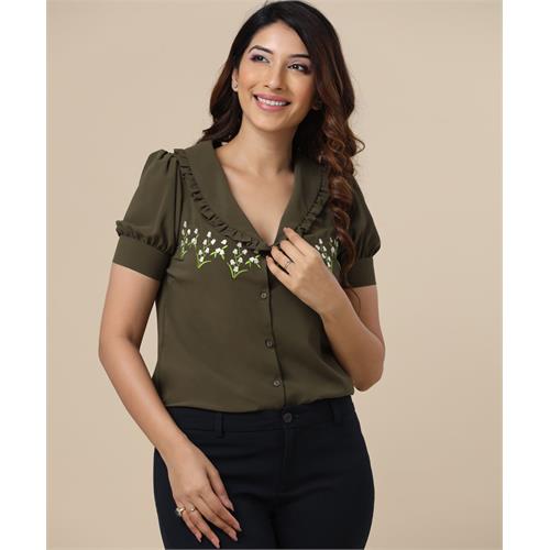 Embroidered Shirt Green Top