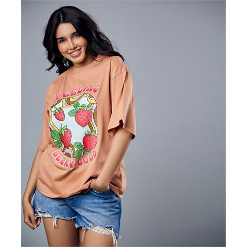 Feeling Berry Good Brown Oversized Tshirt