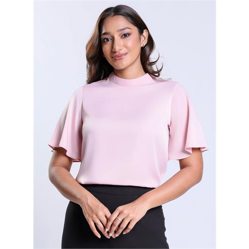 Flared Chiffon Collared Pink Top