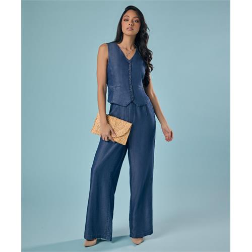 Flared Leg Washed Tencel Dark Blue Pant