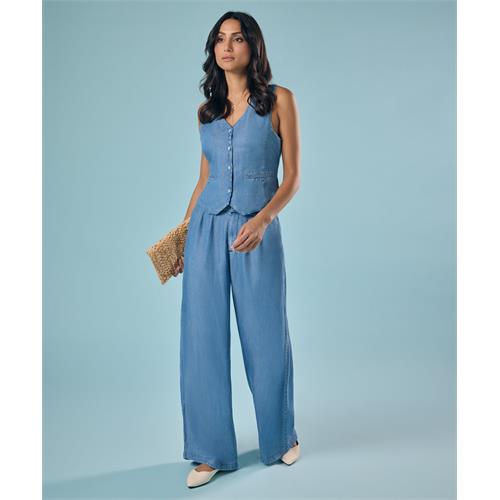 Flared Leg Washed Tencel Light Blue Pant