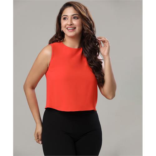 Flared Sleeveless Chiffon Orange Top