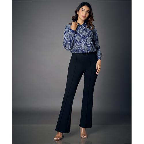 Flared Work Ponte Blue Pants