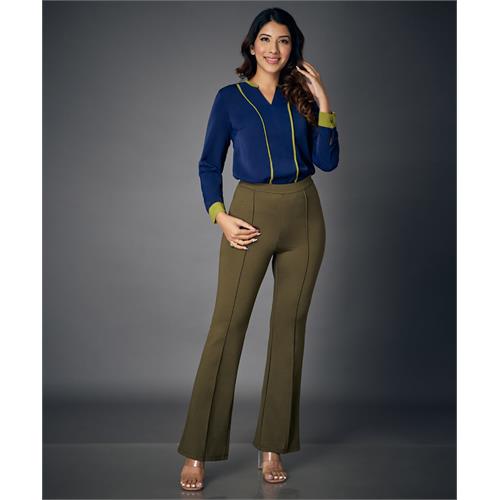 Flared Work Ponte Green Pants