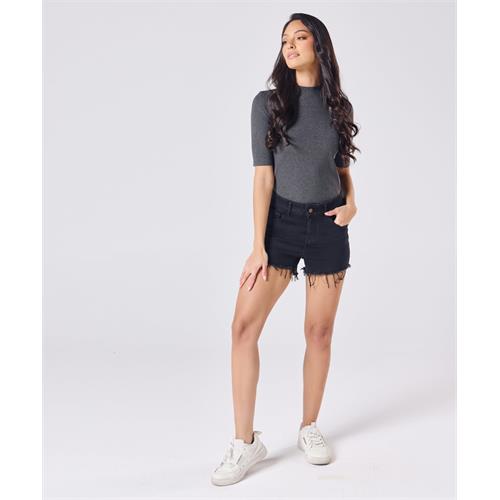 Frayed Hem Black Short