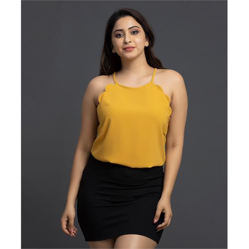 Frenchy Scallop Edge Halter Top-Mustard