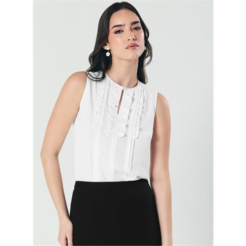 Frill And Pintuck Detailed Off-White Top