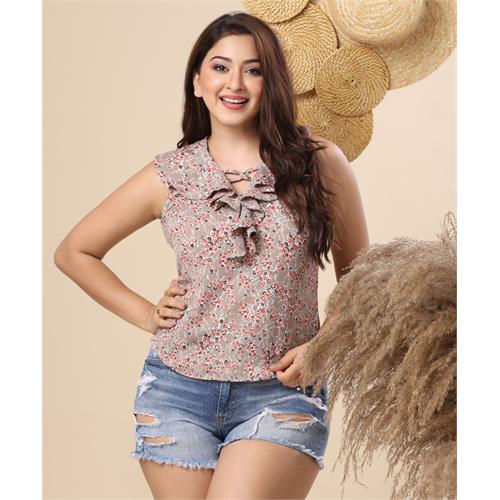 Frilled Micro Floral Sleeveless Top