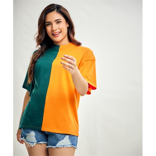 Green And Orange Contrast Oversized Tshirt