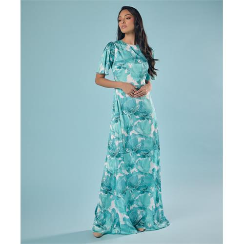 Green And White Printed Maxi
