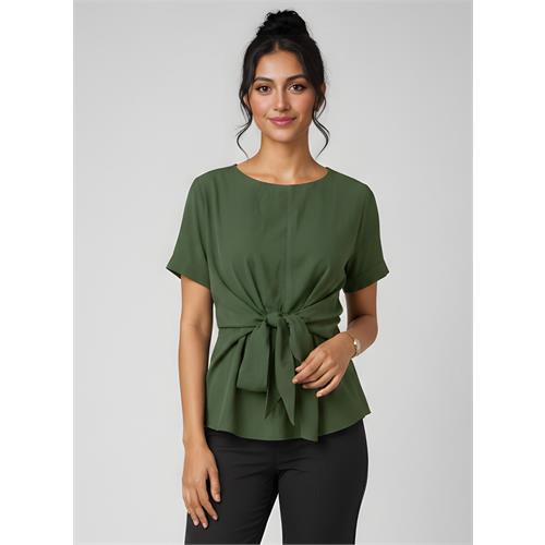 Green Front Tie Chiffon Top