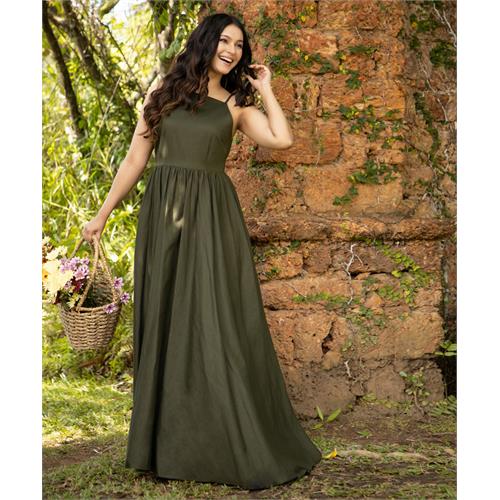 Green Halter Neck Linen Maxi