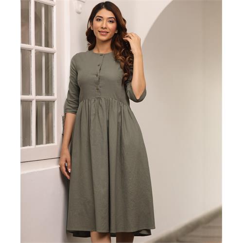 Half Shirt Buttoned Linen Dress