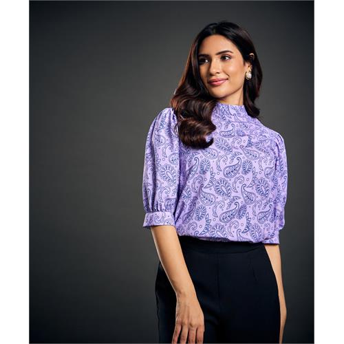 Half Sleeve Collared Paisley Printed Top