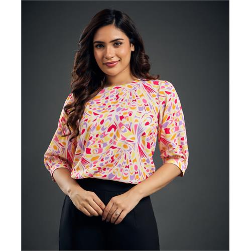 Half Sleeve Printed Chiffon Peach Top