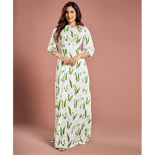 Half Sleeve Tulip Printed Maxi Dress