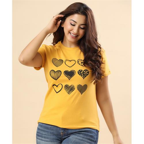 Heart Variations Printed Yellow Tshirt