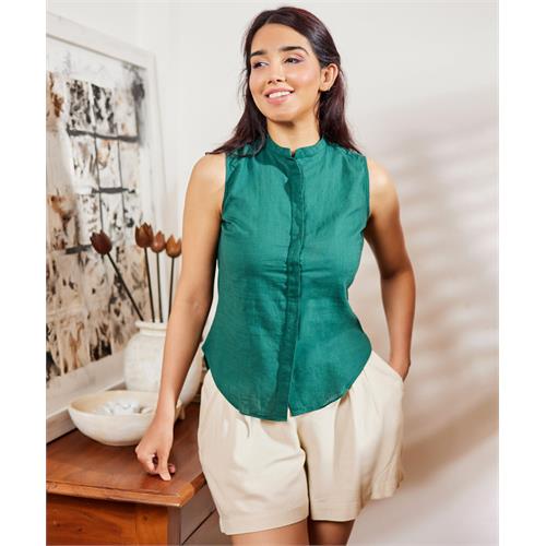 High Low Sleeveless Cotton Green Top