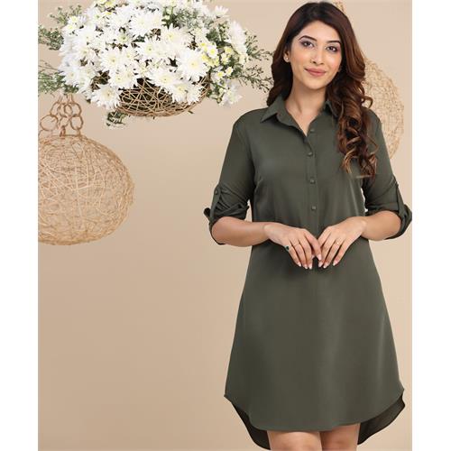 Khaki Color Loose Fitted Shirt Dress