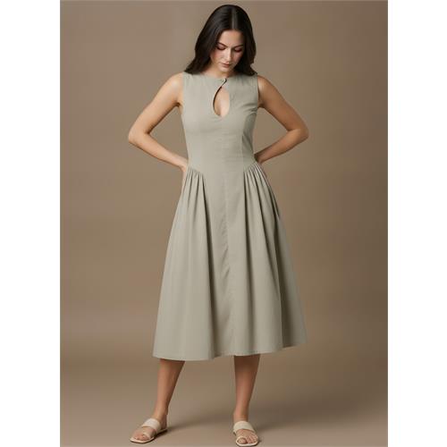 Khaki Front Open Side Gathered Dress