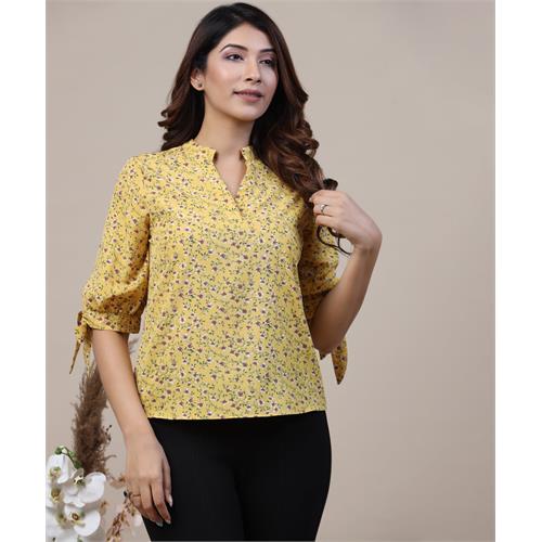 Knot Cuff Floral Printed Yellow Top