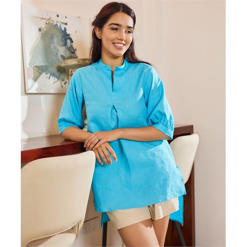 Linen Blue Kurtha Top