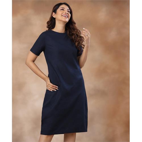 Linen Slip-On Navy Blue Dress