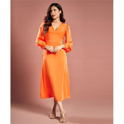 Longe Sleeve Plunge Satin Shift Dress