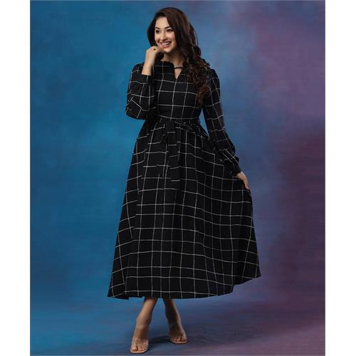 Long Sleeve Ankle Length Black Dress