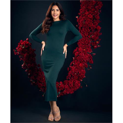 Long Sleeve Bodycon Green Midi Dress