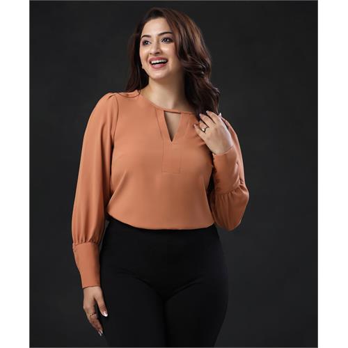 Long Sleeve Brown Chiffon Top