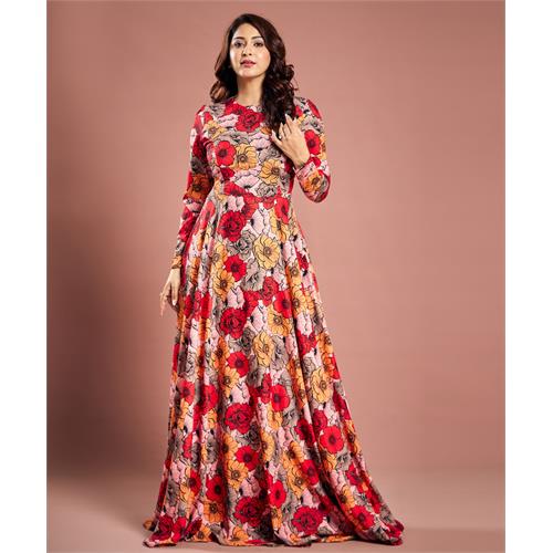 Long Sleeve Chiffon Printed Maxi Dress