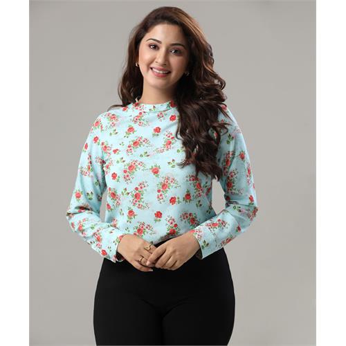 Long Sleeve Collared Printed Top