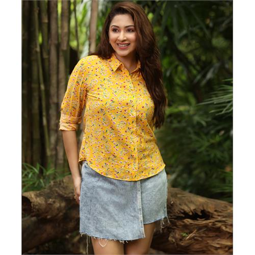 Long Sleeve Cotton Casual Yellow Shirt