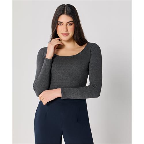 Long Sleeve Dark Grey Rib Top