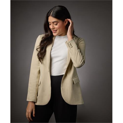 Long Sleeve Formal Blazer With Pockets-Beige