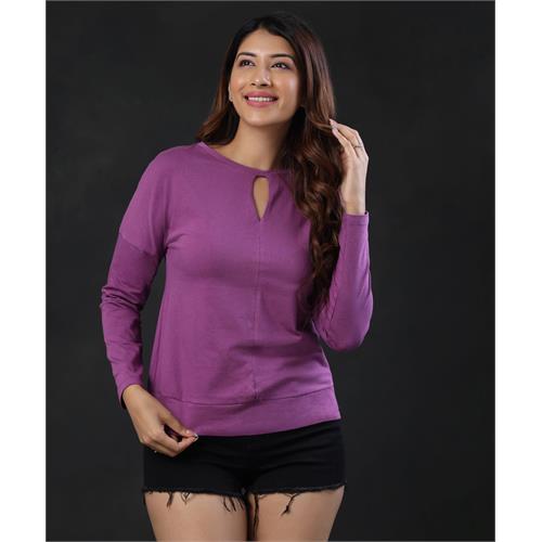 Long Sleeve Front Detailed Purple Tshirt