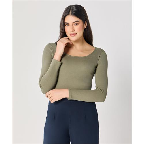 Long Sleeve Khaki Green Rib Top