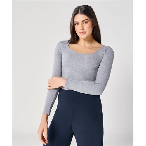 Long Sleeve Light Grey Rib Top