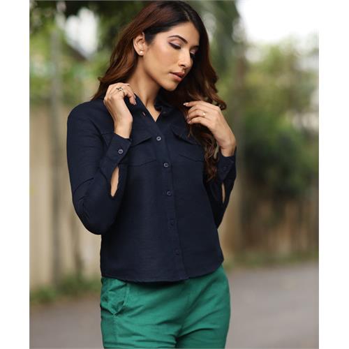 Long Sleeve Navy Linen Shirt